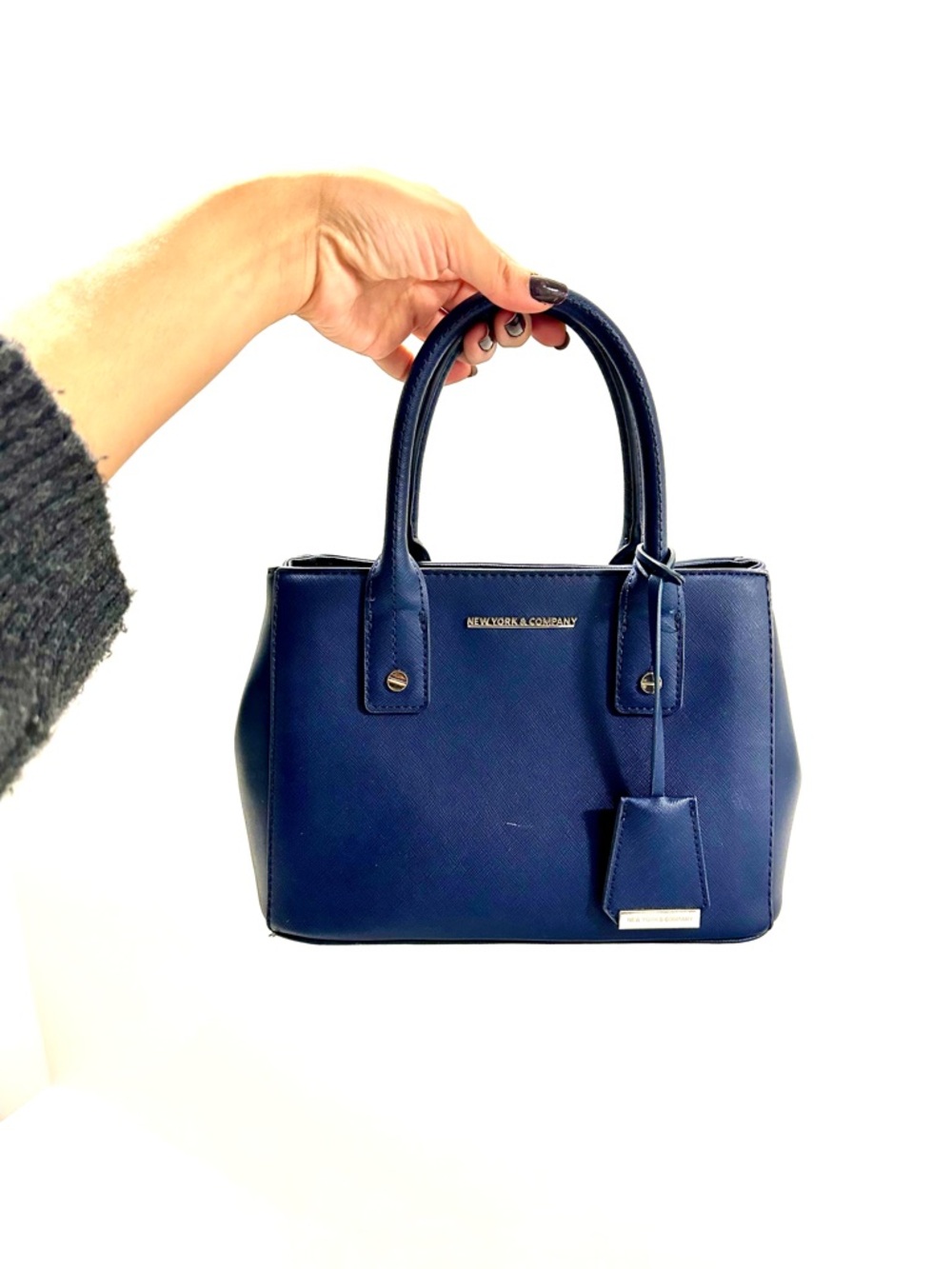 New York & Company Navy Structured Saffiano Satchel